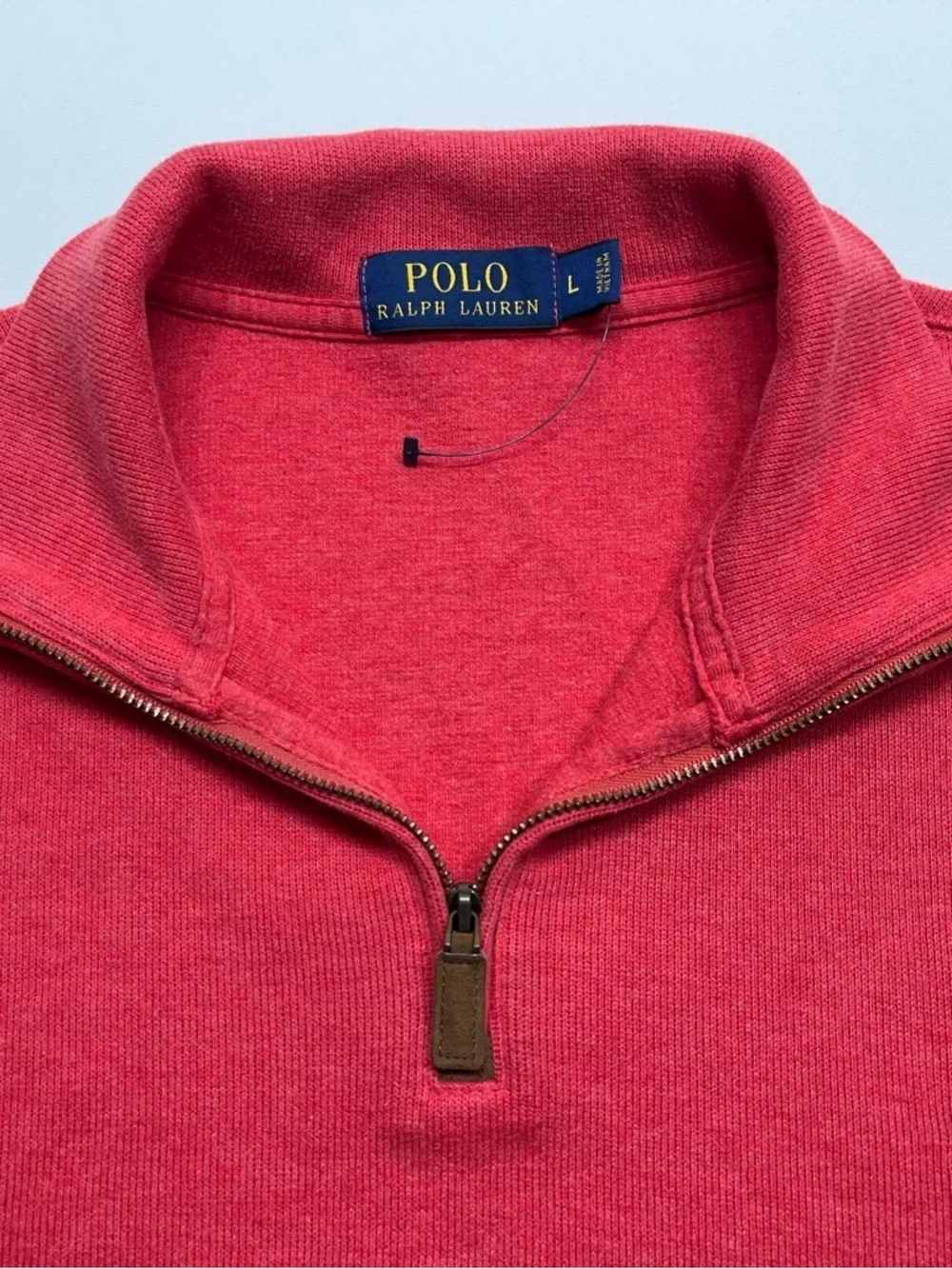 Polo Ralph Lauren 1/4 Zip Sweater Mens Size Large Red Pony Logo Cotton Designer